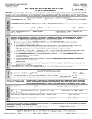 Wisconsin Birth Certificate Application