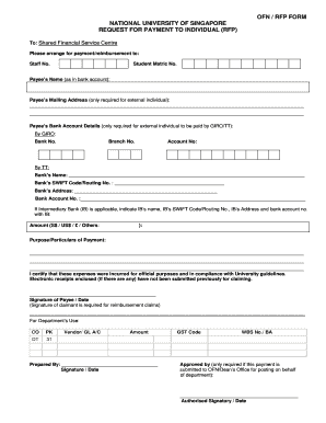 National University of Singapore Request for Payment Form