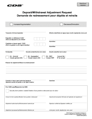 Deposit/Withdrawal Adjustment Request