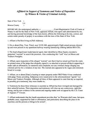 Affidavit in Support of Summons and Notice of Deposition