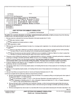 California Joint Petition for Summary Dissolution