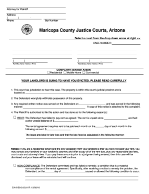 EVICTION ACTION (Complaint & Summons Tenant Eviction) - justicecourts maricopa