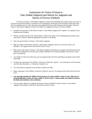 Notice of Intent to Take Default Judgment and Motion for Judgment and Decree of Divorce (Default)