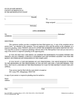 New Mexico Civil Summons Form