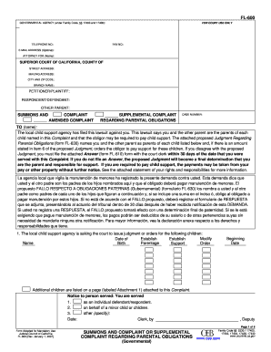 California Complaint Regarding Parental Obligations