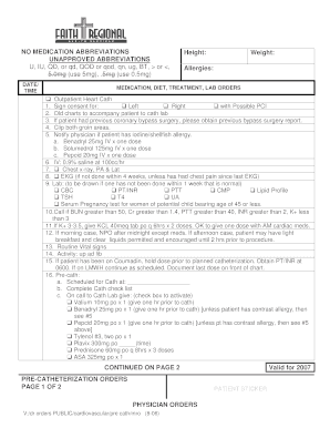 Pre-Catheterization Orders Form