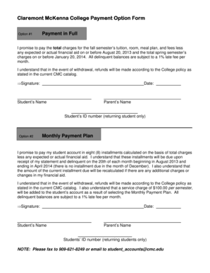 Claremont McKenna College Payment Option Form