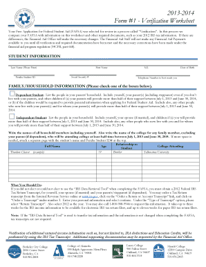 FAFSA Verification Worksheet