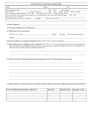 Arthritis Insurance Application Form