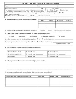 Liver Enzyme Elevation Questionnaire