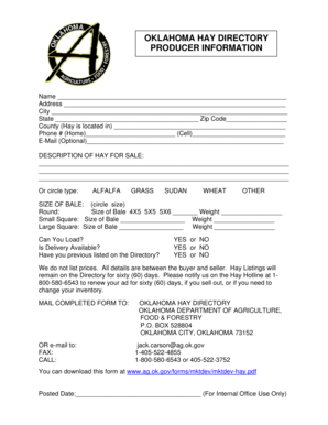 Oklahoma Hay Directory Producer Information Form