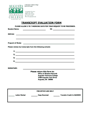 TRANSCRIPT EVALUATION FORM - Augusta Technical College - augustatech