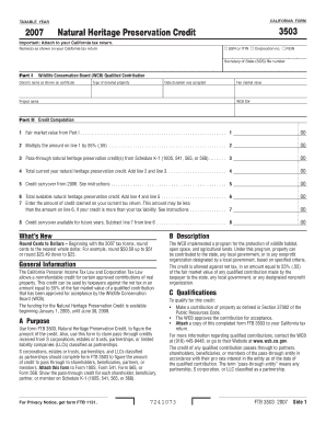 California Natural Heritage Preservation Credit Form 3503