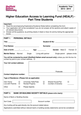 Higher Education Access to Learning Fund Application