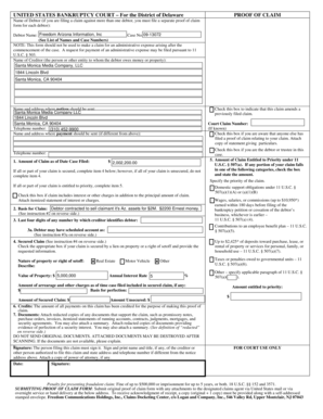US Bankruptcy Court Proof of Claim Form