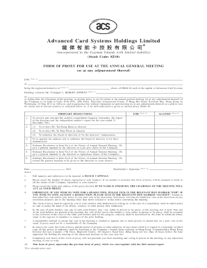 Proxy Form for Annual General Meeting