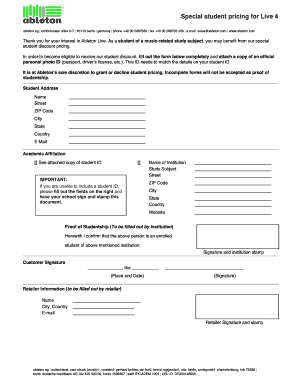 Ableton Student Discount Application Form