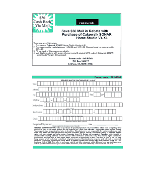 Cakewalk SONAR Home Studio V4 XL Mail-in Rebate Form