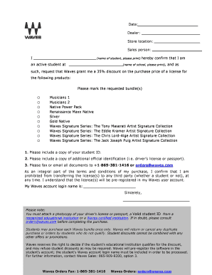 Waves Student Discount Request Form