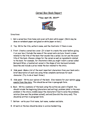 Cereal Box Book Report
