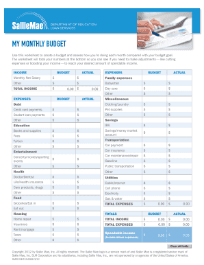 Monthly Budget Worksheet