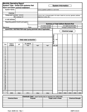 Monthly Operating Report for Small GW Systems