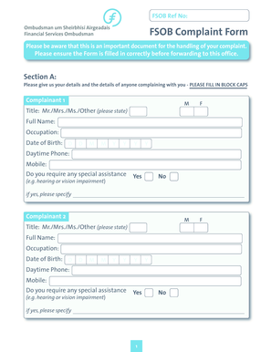 Financial Services Ombudsman FSOB Complaint Form