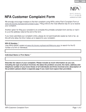 NFA Customer Complaint Form - National Futures Association - nfa futures