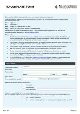 Telecommunications Industry Ombudsman Complaint Form