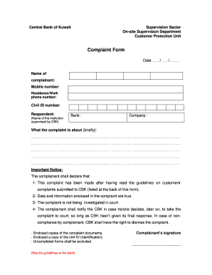 Complaint Form - Central Bank of Kuwait - new cbk gov