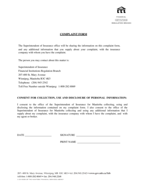 Manitoba Insurance Complaint Form