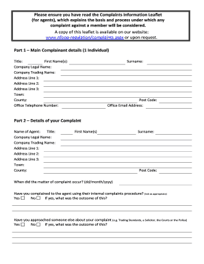 Complaint Form for Agents
