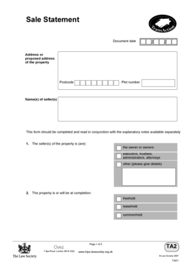 UK Property Sale Statement Form
