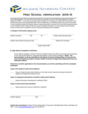 High School Verification Form