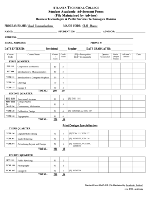 Atlanta Technical College Student Academic Advisement Form