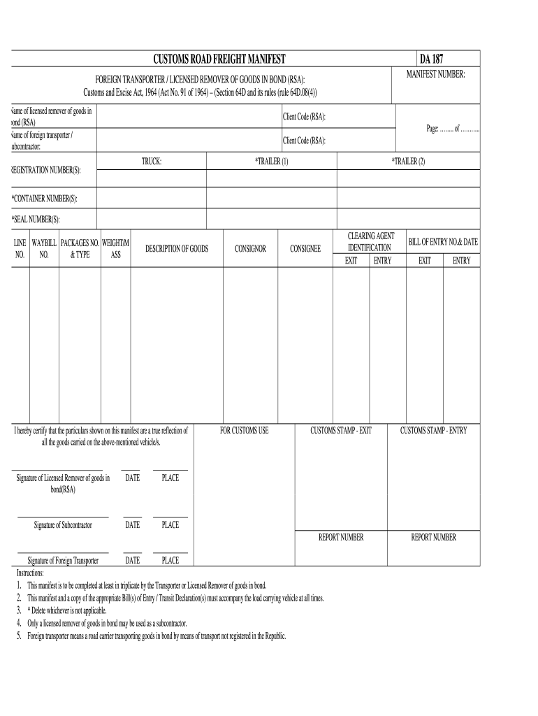 Manifest Template Excel Fill Online Printable Fillable Blank 