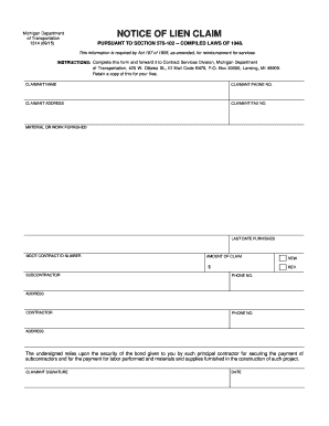 MDOT Form 1314 - NOTICE OF LIEN CLAIM