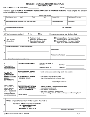 TeamCare Total & Permanent Disability Claim Form