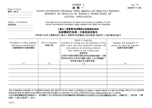 Factories Lifting Appliance Weekly Inspection Report