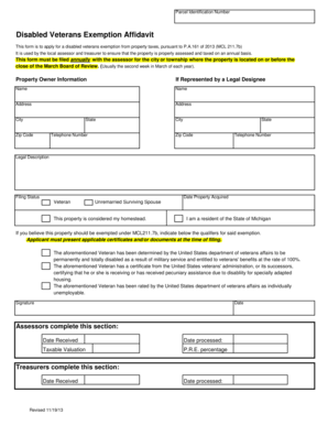 Disabled Veterans Exemption Affidavit