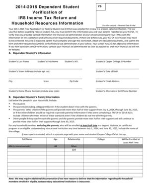 2014-2015 Dependent Student Verification Form