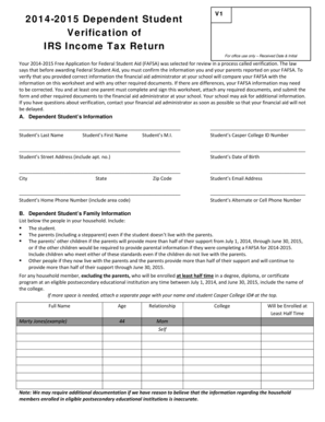 2014-2015 Dependent Student Verification Form