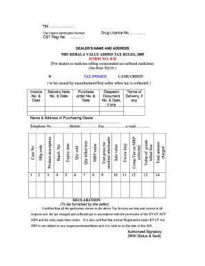 Kerala VAT Tax Invoice Form 8H