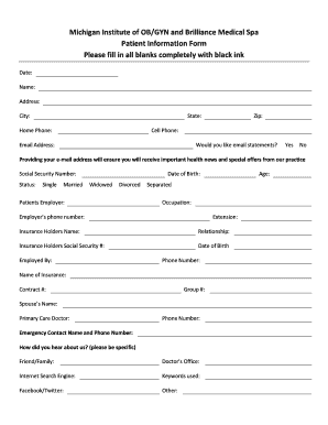Michigan Institute of OB/GYN Patient Information Form