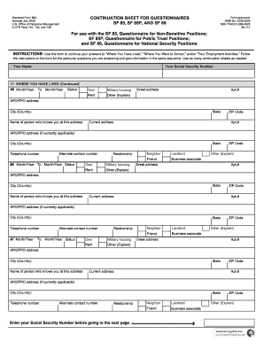 Standard form 85 - CONTINUATION SHEET FOR QUESTIONNAIRES SF 85, SF ... - Justia