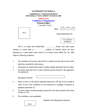 Kerala VAT Casual Trader Registration Certificate