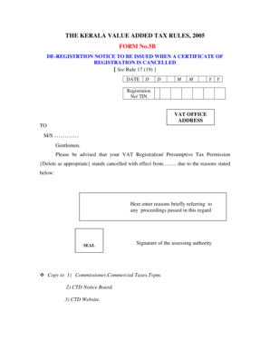 Kerala VAT De-Registration Notice