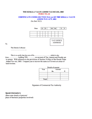 Kerala VAT Certificate Form 23