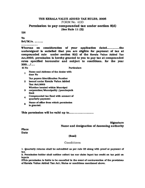 Kerala Value Added Tax Permission Form