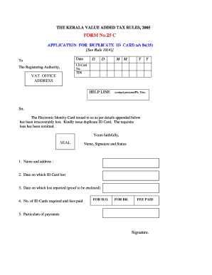 Kerala VAT Duplicate ID Card Application